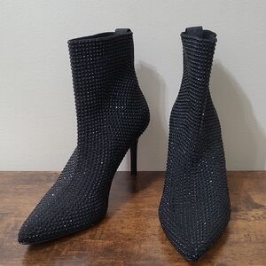 Steven New York Black Rhinestone Heeled Stiletto Boots size 8.5